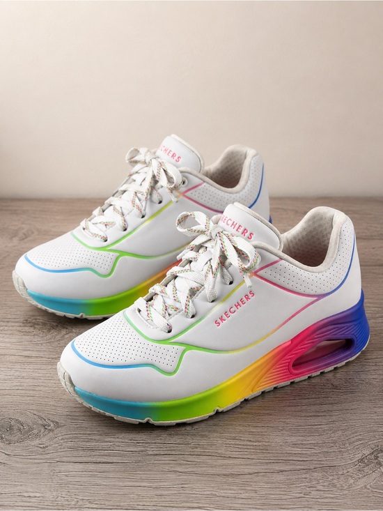 Skechers Shoes - Skechers Air Cushion  White Sneakers with Rainbow Gradient Sole Women’s Size 8